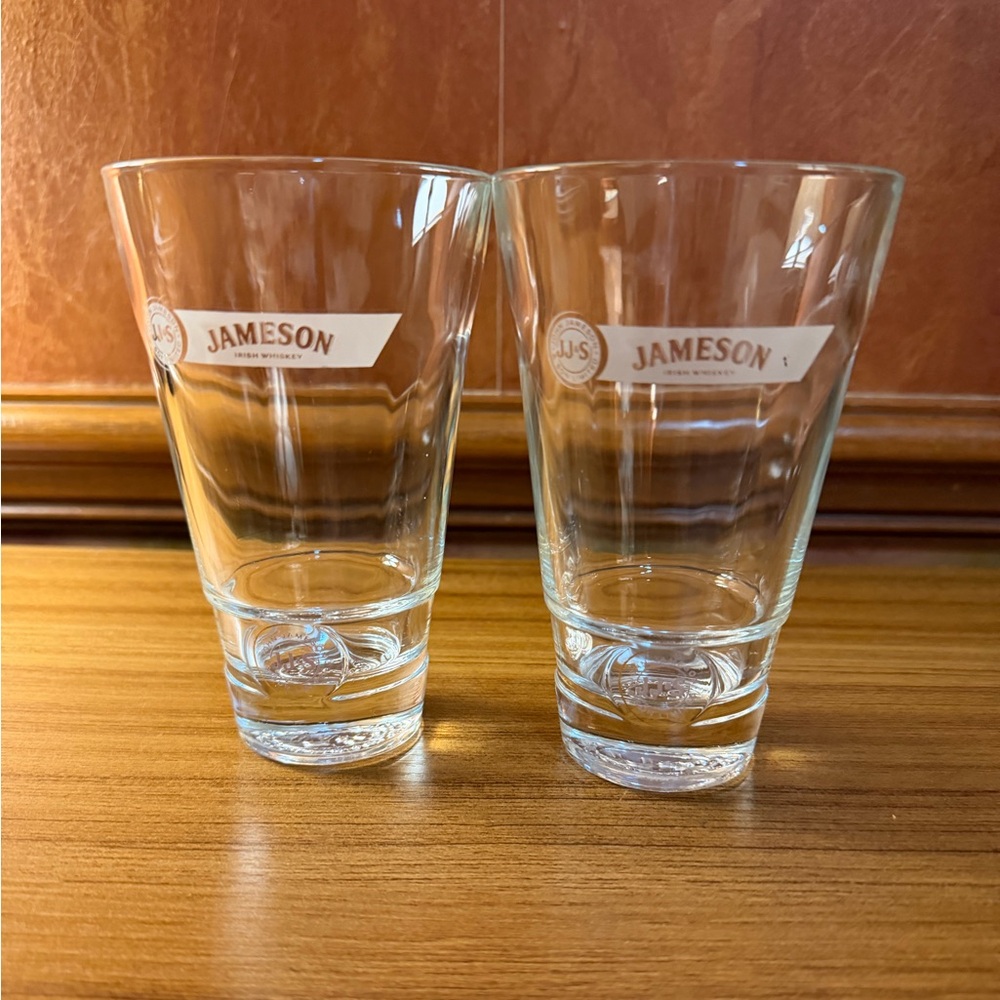 2-John Jameson-Red Label Irish Whiskey Etched Glasses-Limited